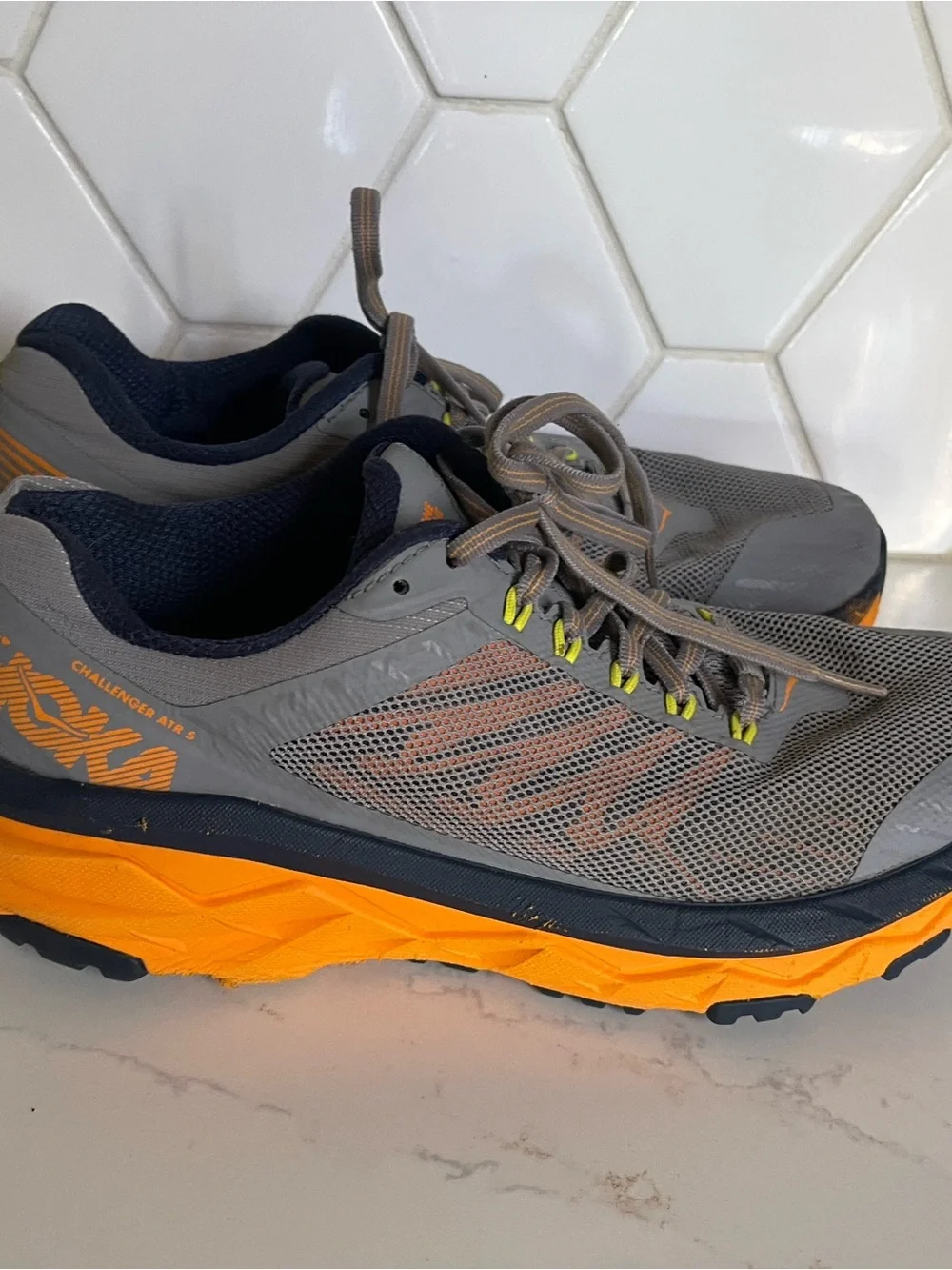 Hoka One One Gray and Orange Men's Athletic Trail Shoes